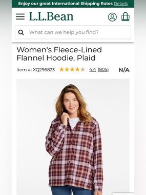 L.L. Bean Plaid Lined Hooded Jacket - Burgundy & Pink